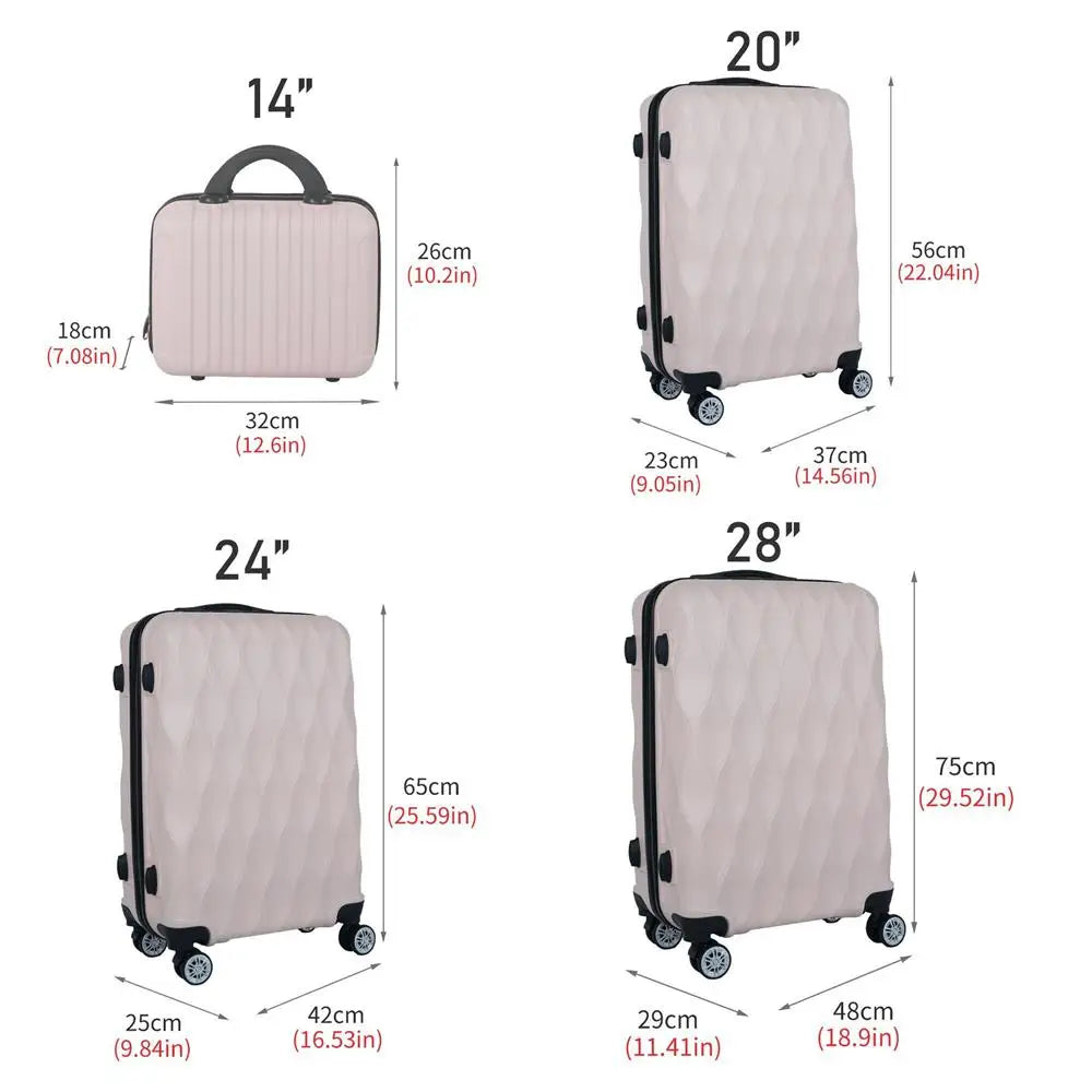 Juego de Maletas de Viaje de Cuatro Piezas con Ruedas Universales ABS, Juego de Maletas de Mano para Viajes y Viajes de Negocios en Tamaños de 14, 20, 24 y 28 Pulgadas
