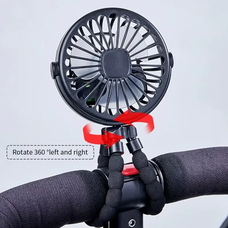 Ventilador Portátil con Trípode Ajustable, Rotación de 360 Grados, Ventilador Eléctrico de Bajo Ruido para Cochecito de Bebé, Carga USB, Apto para Uso en Exteriores