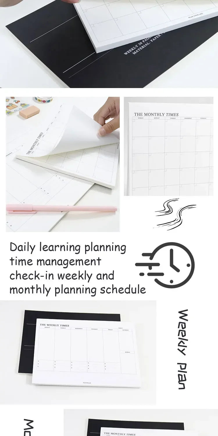 Planificador semanal, Agenda mensual sin fecha, cuaderno, horarios, planificador de estudio, papelería coreana, suministros escolares de oficina