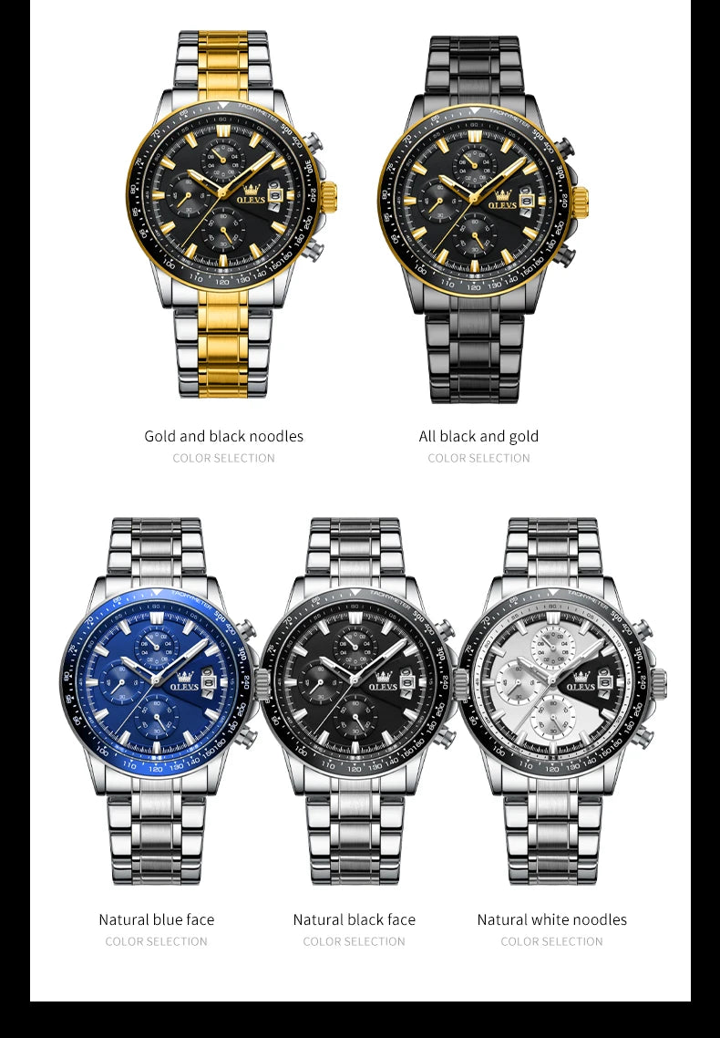 Reloj OLEVS TY705 para Hombre, Reloj de Cuarzo Luminoso de Lujo a Prueba de Agua, Reloj Multifuncional con Cronómetro, Reloj Deportivo Original Exclusivo para Hombre