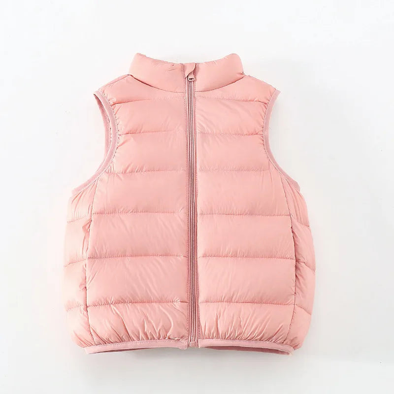 Top de invierno para niños y niñas, ropa ligera y delgada con hombros descubiertos y cuello levantado, chaqueta cálida de Color sólido