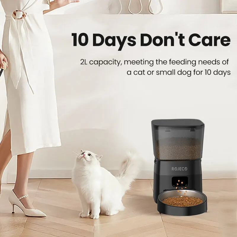 ROJECO-comedero automático para mascotas, versión con botón, dispensador automático de comida para gatos, accesorios, Control inteligente, alimentador para mascotas para gatos, comida seca para perros