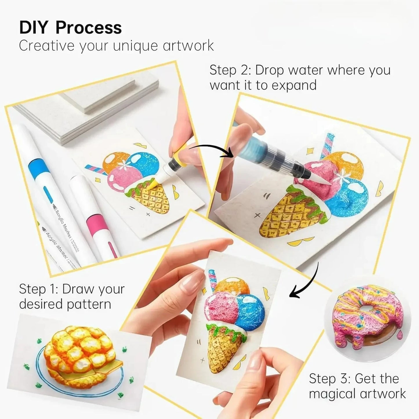 Lienzo Mágico para Dibujo 3D, Esponja para Niños, Papel para Pintar 3D, Papel para Dibujo Artístico 3D para Niños, Kit de Pintura con Textura Mágica para Niños