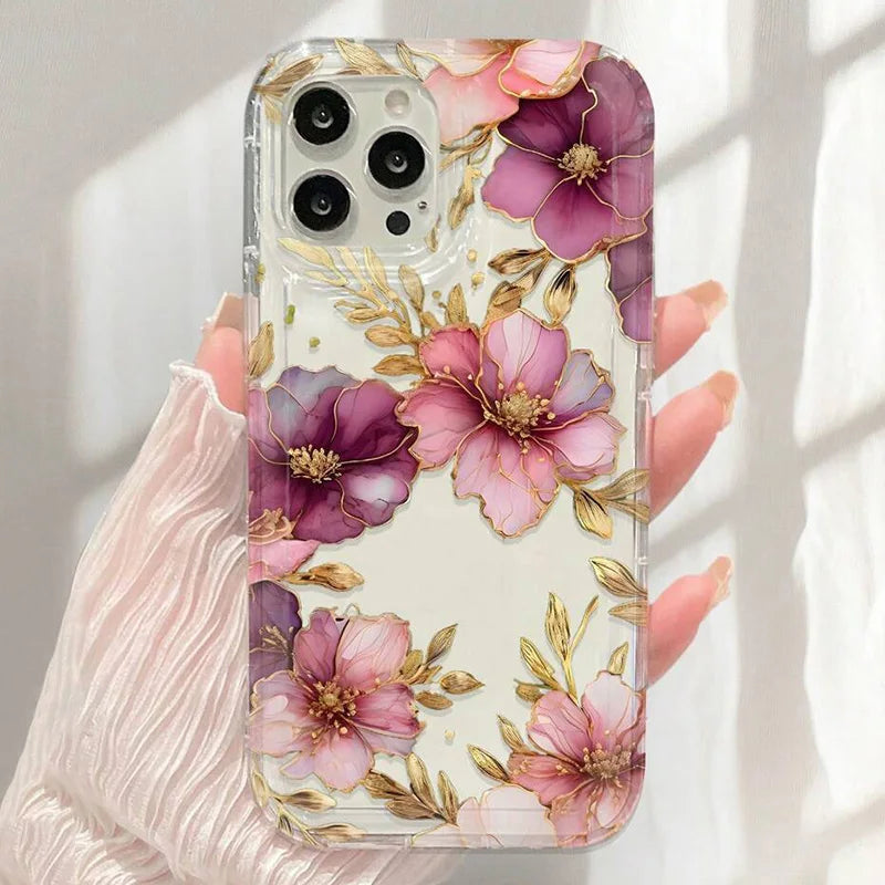 Funda de teléfono de goma suave con estampado Floral de hibisco para iPhone 17 Air 16 15 13 14 12 11 Pro Max 16E 7 8 14 15 16 Plus cubierta transparente