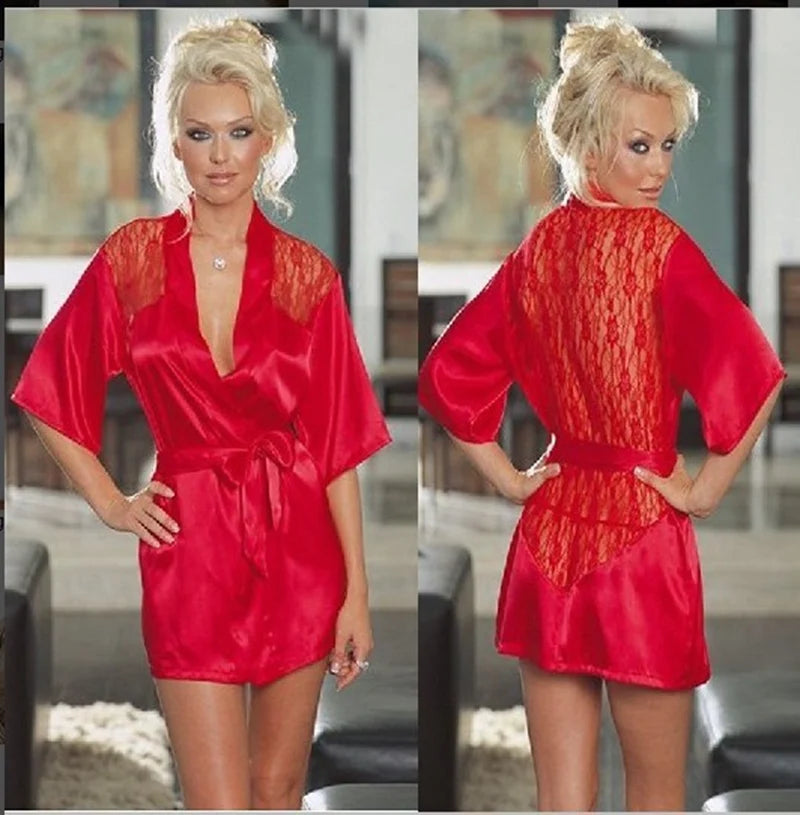 Bata de dormir Sexy para mujer, albornoces de encaje, kimono, ropa de dormir para dama de honor, medio sin mangas
