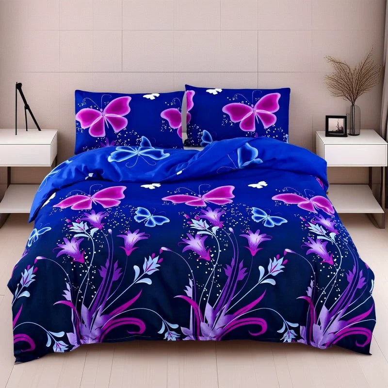Funda nórdica cepillada estampada, funda de almohada, juego de tres piezas, funda de cama de tela respetuosa con la piel de alta calidad (sin sábana), 3 uds.