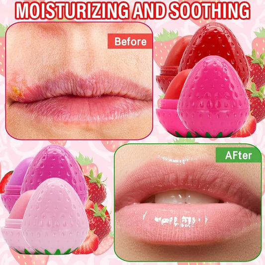 Bálsamo Labial de Fresa, 1/4 Piezas, Hidratante de Larga Duración, Repara y Humecta, Lápiz Labial Rojo con Diseño de Frutas, Cuidado Labial para Labios Secos, Cosméticos