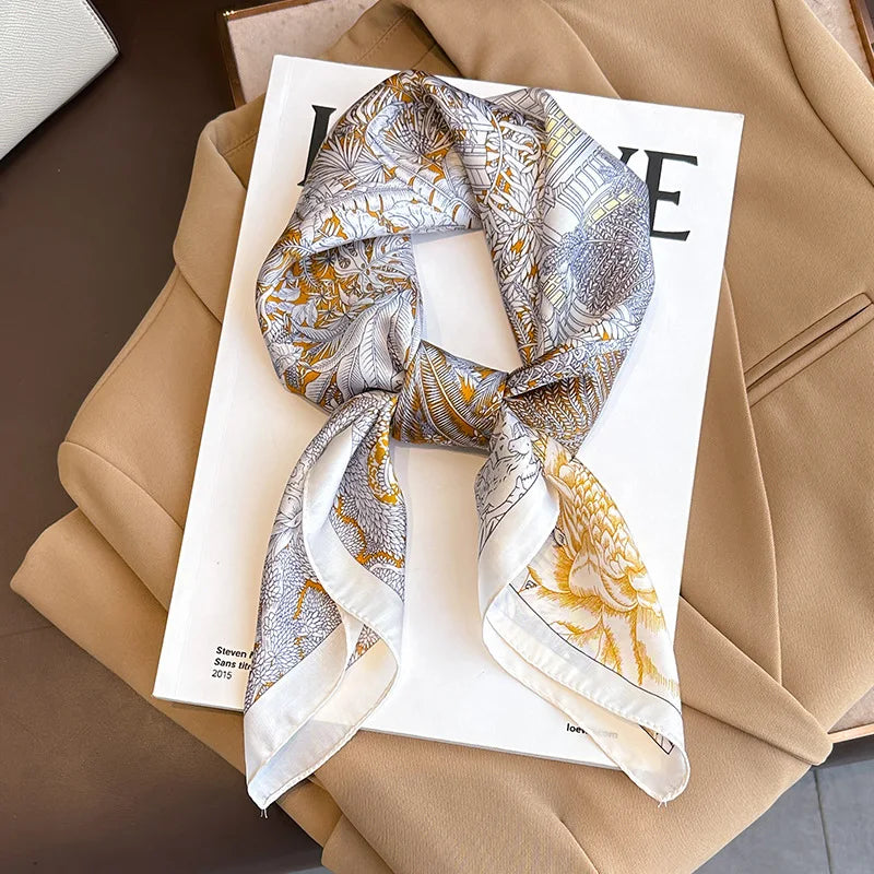 Bufanda cuadrada de seda a cuadros para mujer, banda de satén para el pelo, suave para el trabajo, Hijab, Foulard para la cabeza, 2021