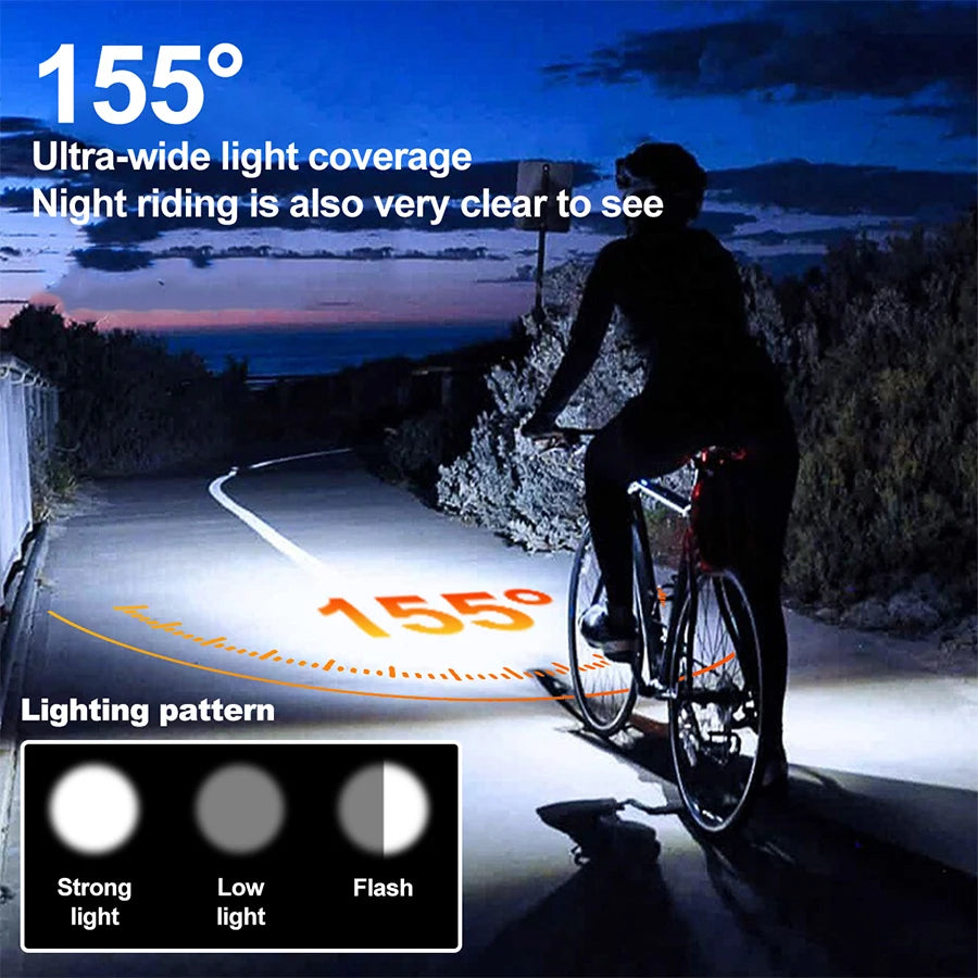 Luz Solar para bicicleta con bocina, 120dB, TYPE-C, carga rápida, lámpara frontal para bicicleta de montaña y carretera, linterna para bicicleta de 1200 mah