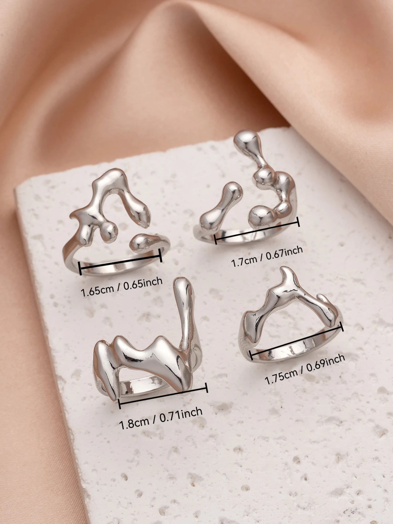 4 Uds. Conjunto de anillos para mujer con forma de gota de agua geométrica de moda Hip Hop joyería de bola para Festival de Música