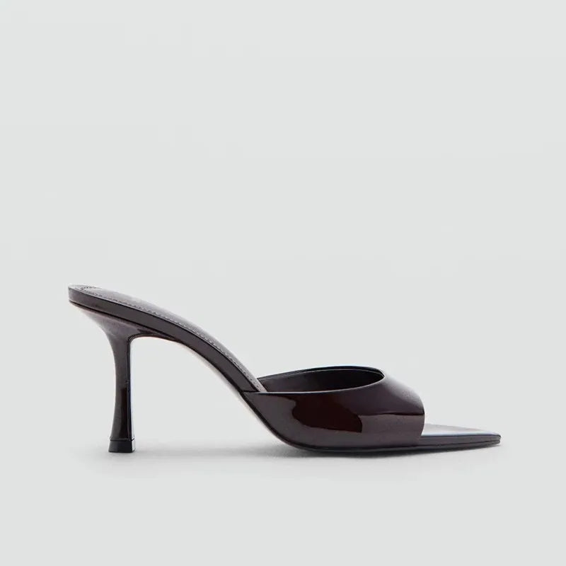 Sandalias de Tacón Alto para Mujer, Primavera-Verano 2026, Nuevas Sandalias Elegantes de Cuero Pintado, Sandalias de Tacón Alto para Uso en Exteriores