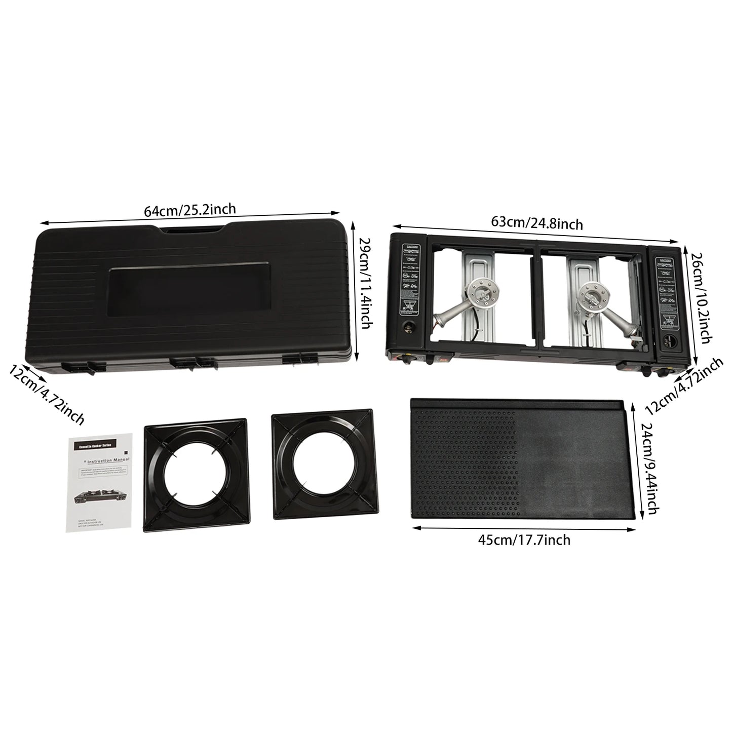 Estufa de Camping portátil de 2 quemadores, estufa de Gas butano/GLP de encendido automático de 2,5 kW con bandeja para hornear + Estuche de transporte para barbacoa pícnic al aire libre RV
