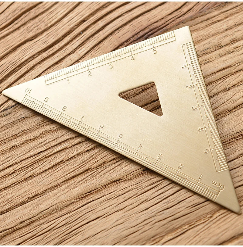 Reglas rectas de latón Retro, regla triangular de Metal de centímetros y pulgadas, transportador, herramienta de medición de papelería, suministros escolares y de oficina