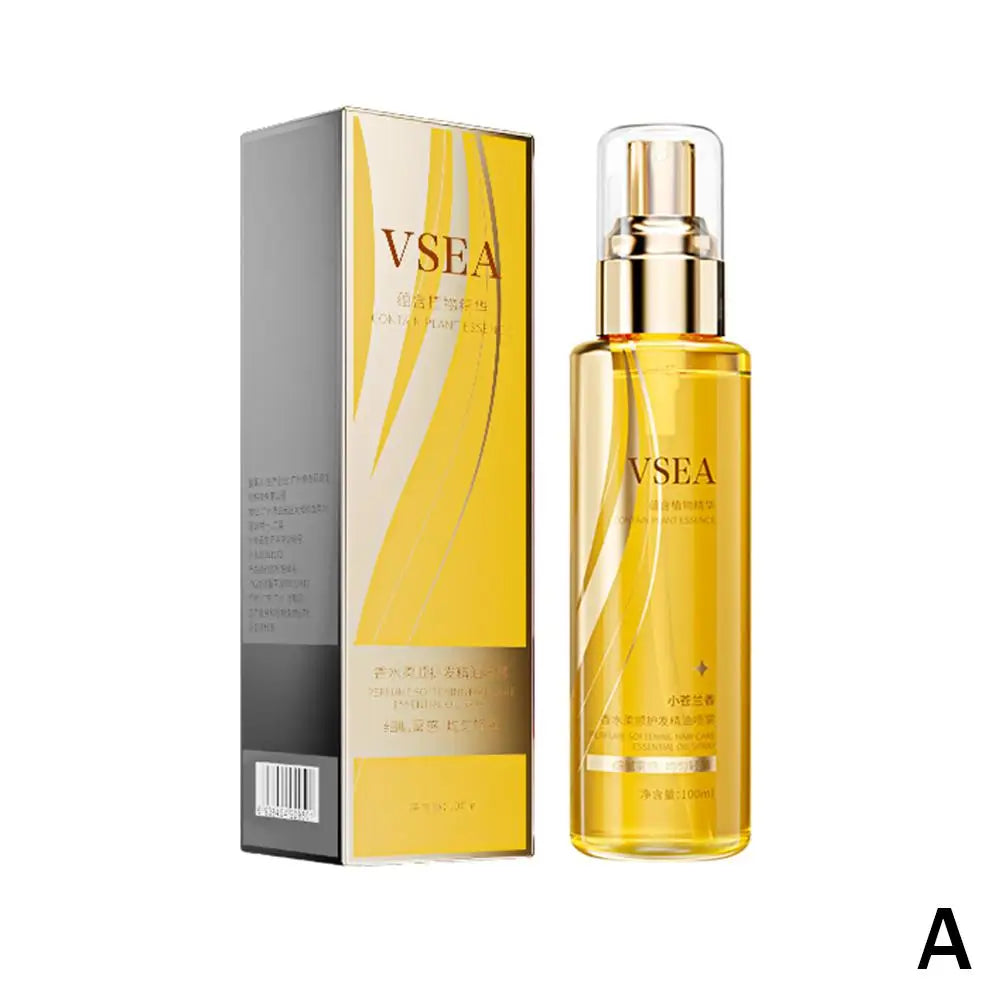 Spray de aceite esencial para el cuidado del cabello de 100 ml para mujeres, anti-frizz, control de encrespamiento, brillo, fragancia, acondicionador sin enjuague.