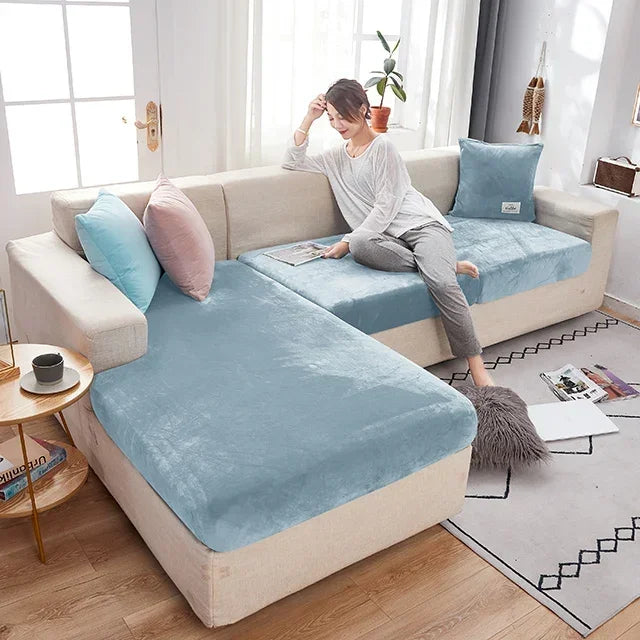 Fundas para cojines de asiento de sofá de terciopelo elástico para sala de estar, cojín Chaise Longue, fundas de sofá para muebles en forma de L de esquina de lujo