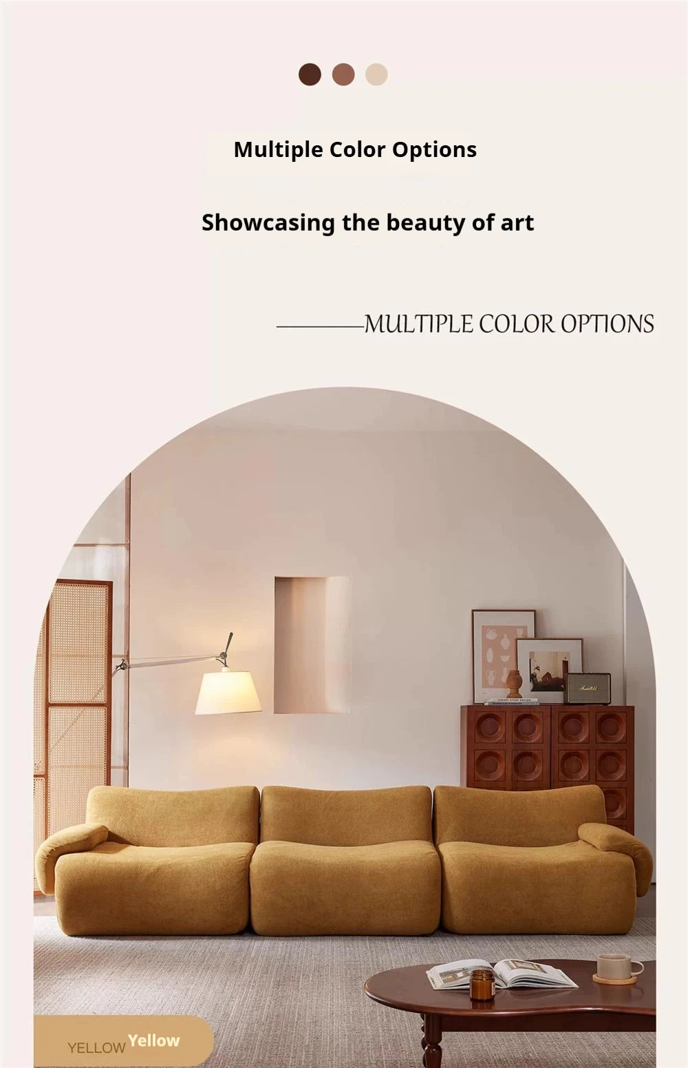 Sofá modular comprimido al vacío, seccional de tela Wabi-Sabi Sherpa con espuma muy elástica, estilo crema de mediados de siglo, ahorro de espacio