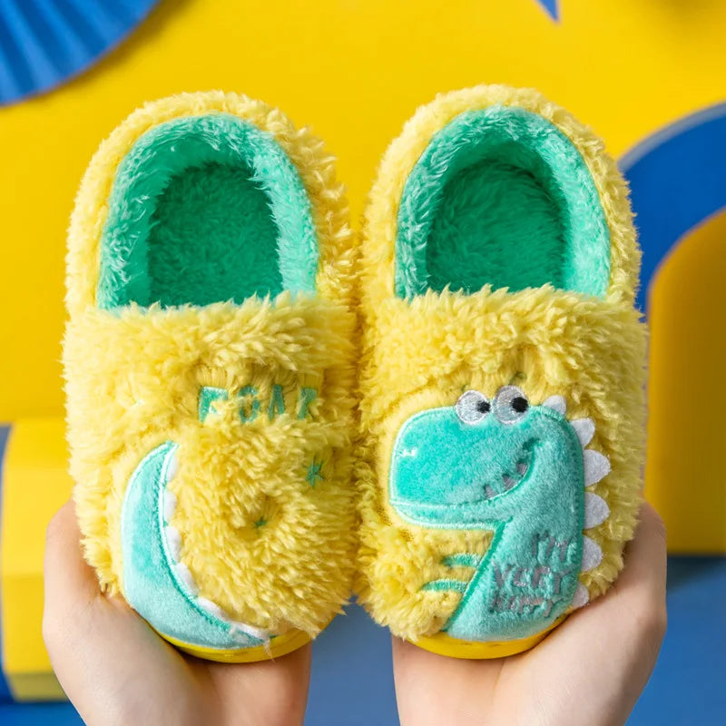 Zapatillas de algodón para bebé de 1 a 3 años, 2 hombres, Otoño/Invierno, antideslizantes para interiores, zapatos de algodón de felpa para niños, bolso con tacón para el hogar