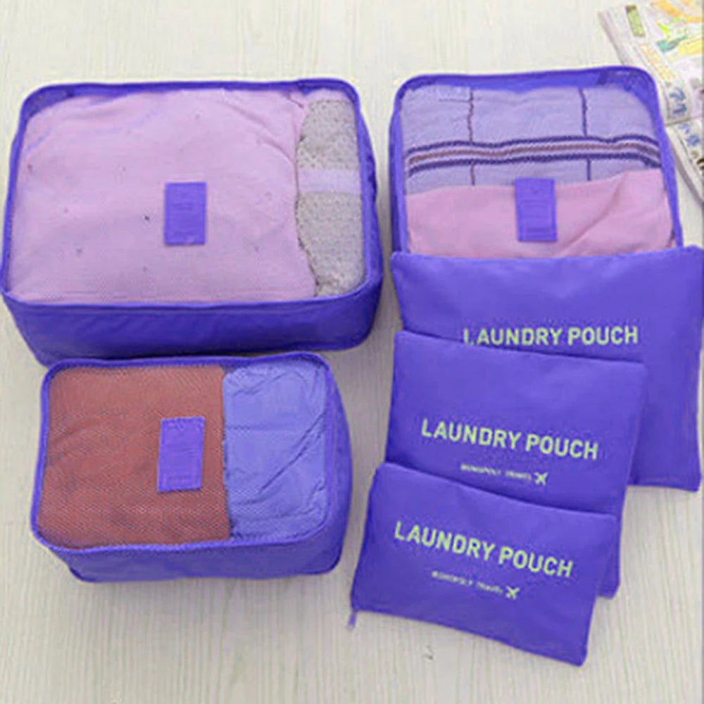 Organizador de viaje portátil para mujer, bolsas de almacenamiento de equipaje, ropa, zapatos, 6 piezas