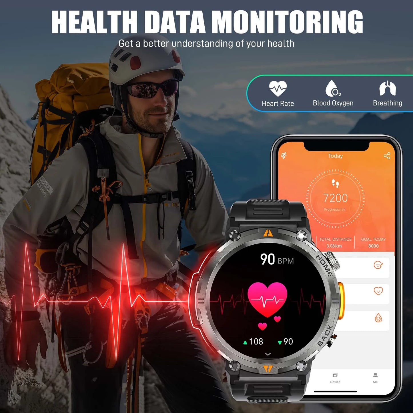 EIGIIS KE3 2025 nuevo reloj inteligente con llamada Bluetooth para hombres pantalla completamente táctil con Monitor de salud linterna de ritmo cardíaco reloj inteligente