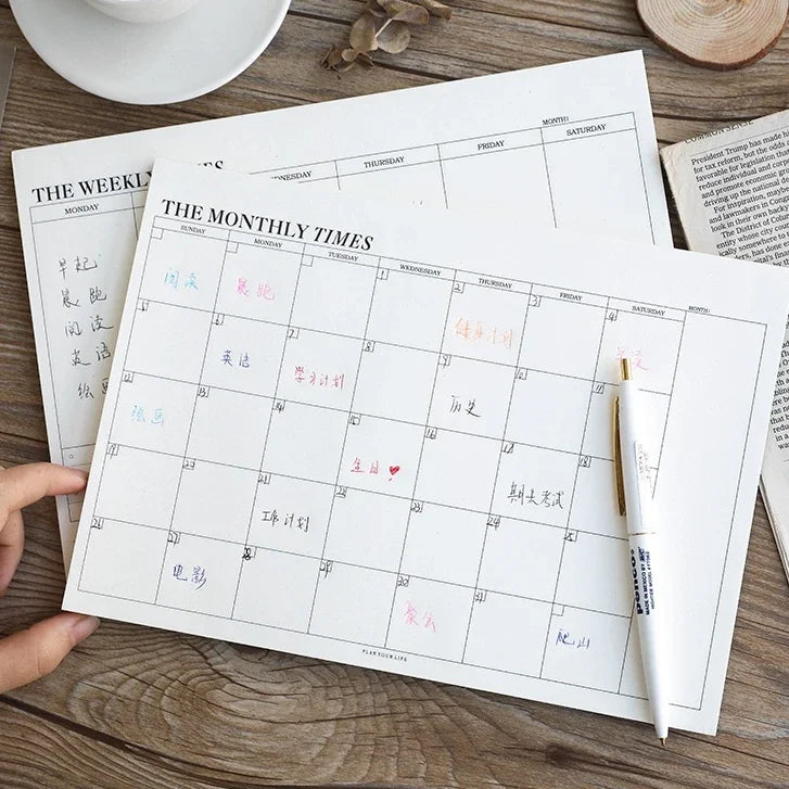 Planificador semanal, Agenda mensual sin fecha, cuaderno, horarios, planificador de estudio, papelería coreana, suministros escolares de oficina