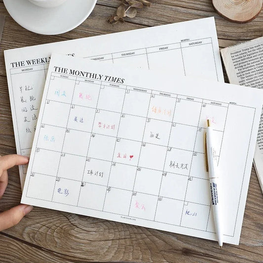 Planificador semanal, Agenda mensual sin fecha, cuaderno, horarios, planificador de estudio, papelería coreana, suministros escolares de oficina