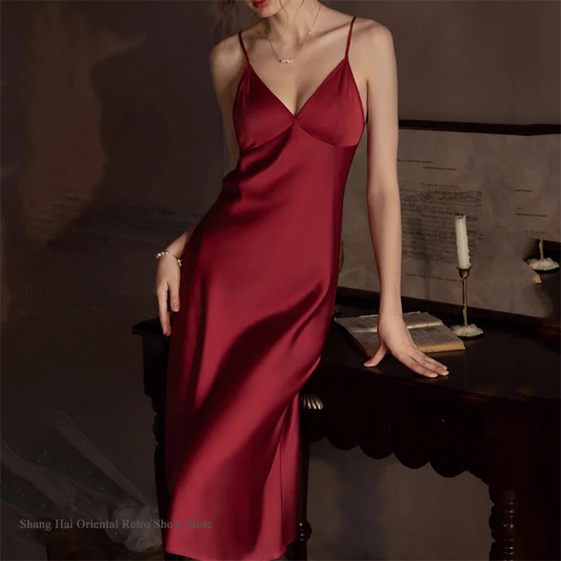 Elegante Conjunto de Bata Larga para Mujer, Lencería Sexy, Ropa de Dormir, Kimono Holgado, Bata de Baño, Vestido de Casa de Satén Sedoso, Ropa de Estar