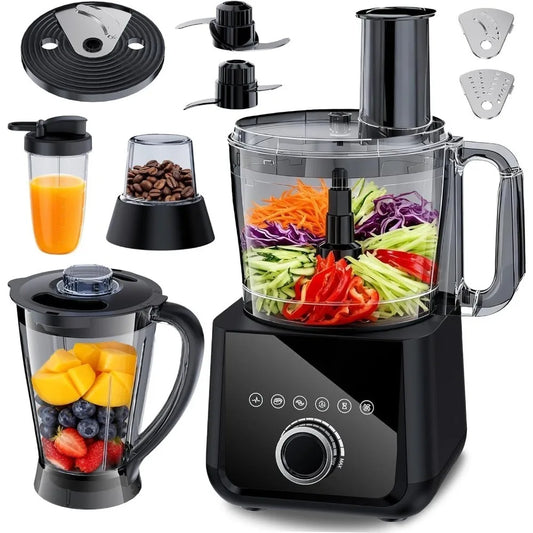 Procesador de Alimentos y Licuadora de 600W para Cocina Doméstica con 6 Programas Preestablecidos para Mezclar, Moler, Triturar, Rebanar, Picar Masa y Hielo