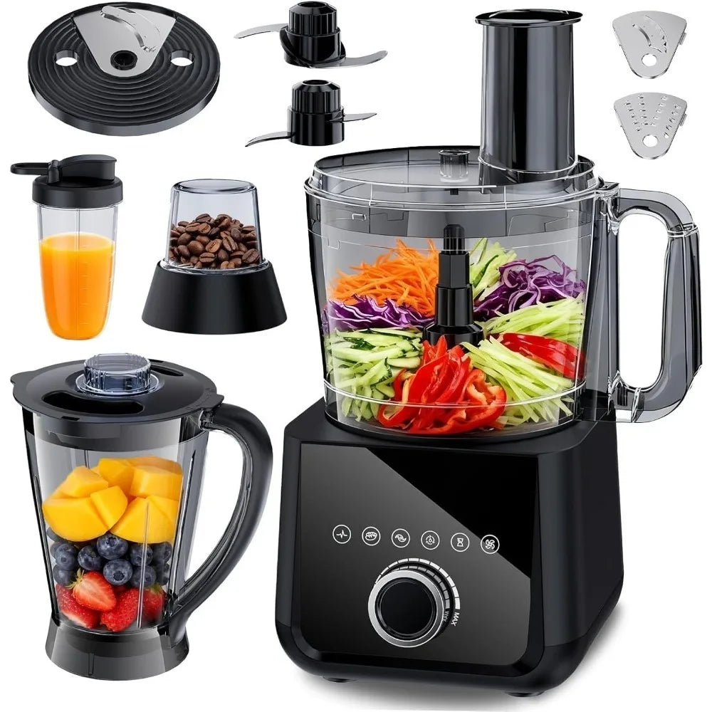 Procesador de Alimentos y Licuadora de 600W para Cocina Doméstica con 6 Programas Preestablecidos para Mezclar, Moler, Triturar, Rebanar, Picar Masa y Hielo