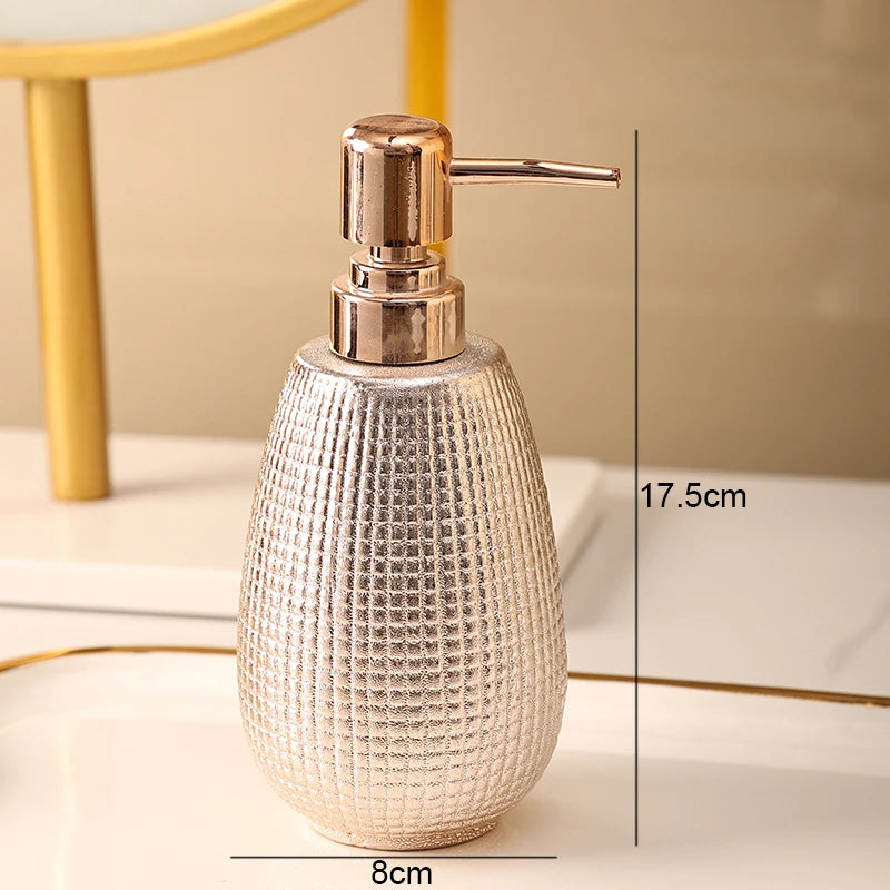Botella de loción de cerámica de oro rosa, taza de enjuague bucal, soporte para cepillo de dientes, juego de accesorios de baño para el hogar, champú, botella de lavado corporal, jabonera