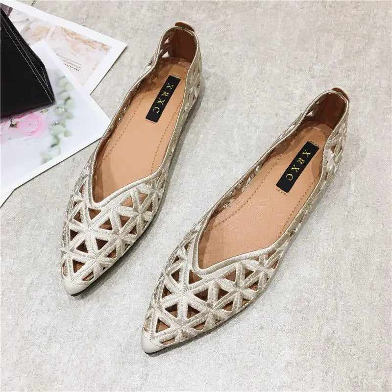 Zapatos planos de mujer 2026 de verano con punta hueca, estilo Joker, para ocio y uso diario, elegantes, transpirables, con orificios