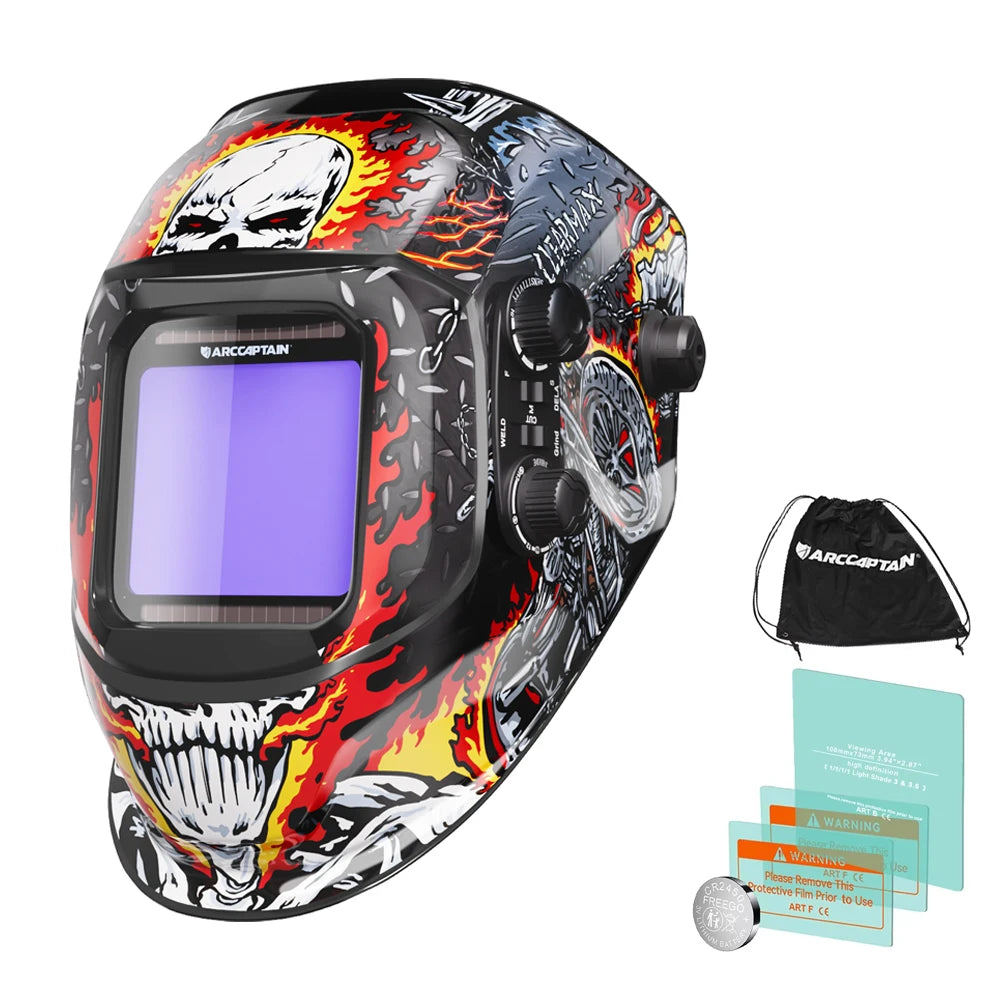 ARCCAPTAIN casco de soldadura con oscurecimiento automático 4 Sensor de arco DIN4 1/1/1/1 con gran visión máscara de soldadura de Color verdadero para MIG MAG TIG