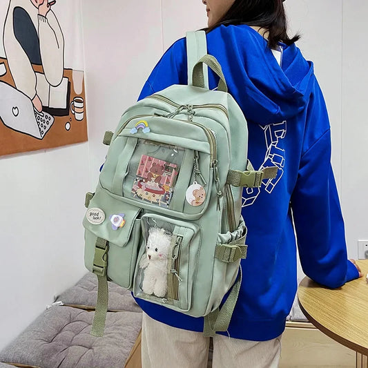 Mochila escolar de gran capacidad para niñas, bolso de mano para estudiantes, Kawaii, Patchwork