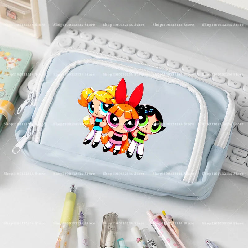 Estuche para lápices de las Chicas Superpoderosas, estuche para lápices con múltiples bolsillos, bolsa para lápices de gran capacidad para estudiantes, bolsa organizadora de papelería, regalo