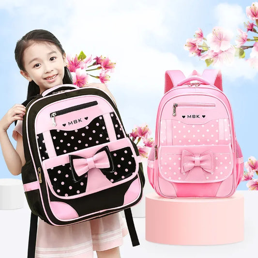 Mochila Escolar Ligera para Niñas de 6 a 12 Años, Linda Mochila con Lazo de Puntos, con Correas Acolchadas Ergonómicas