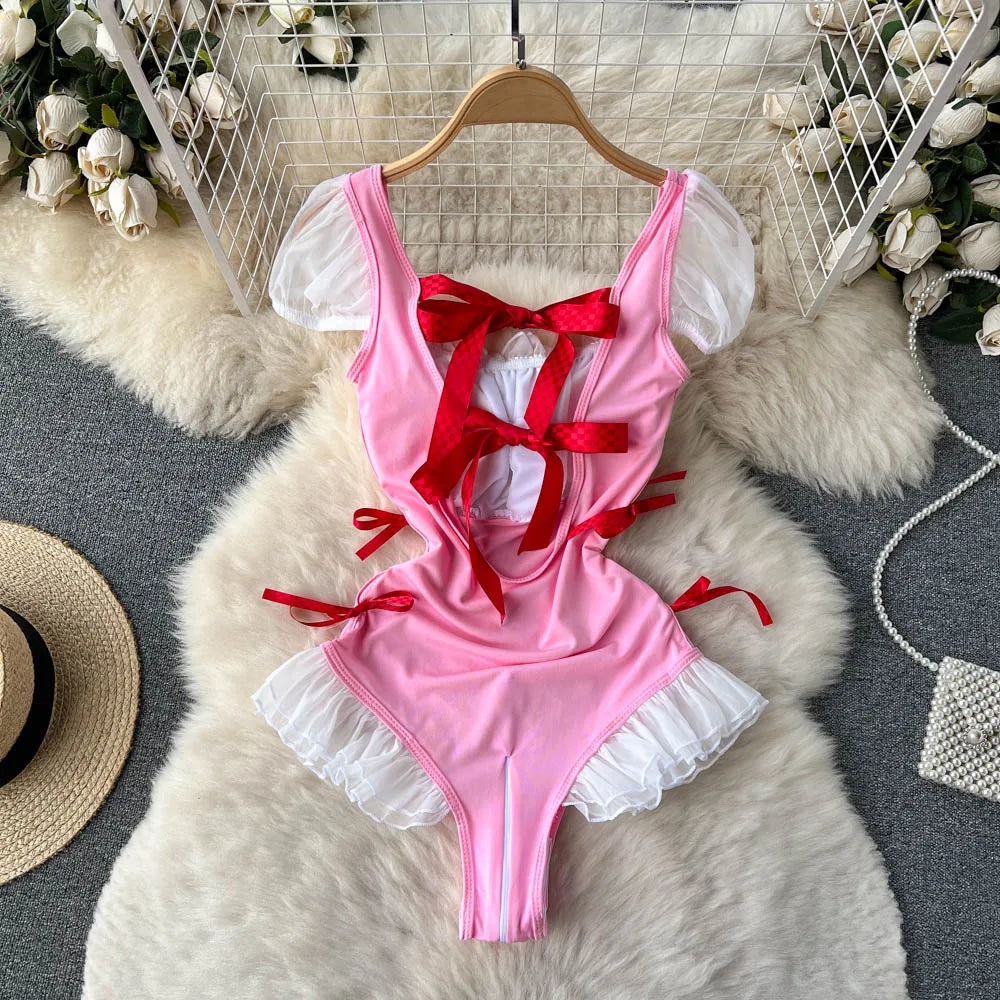 Ropa de dormir para fiesta de San Valentín, Catsuits combinados, peleles de tiras de malla eróticos íntimos ajustados, monos de mujer, lencería, conjuntos sexys
