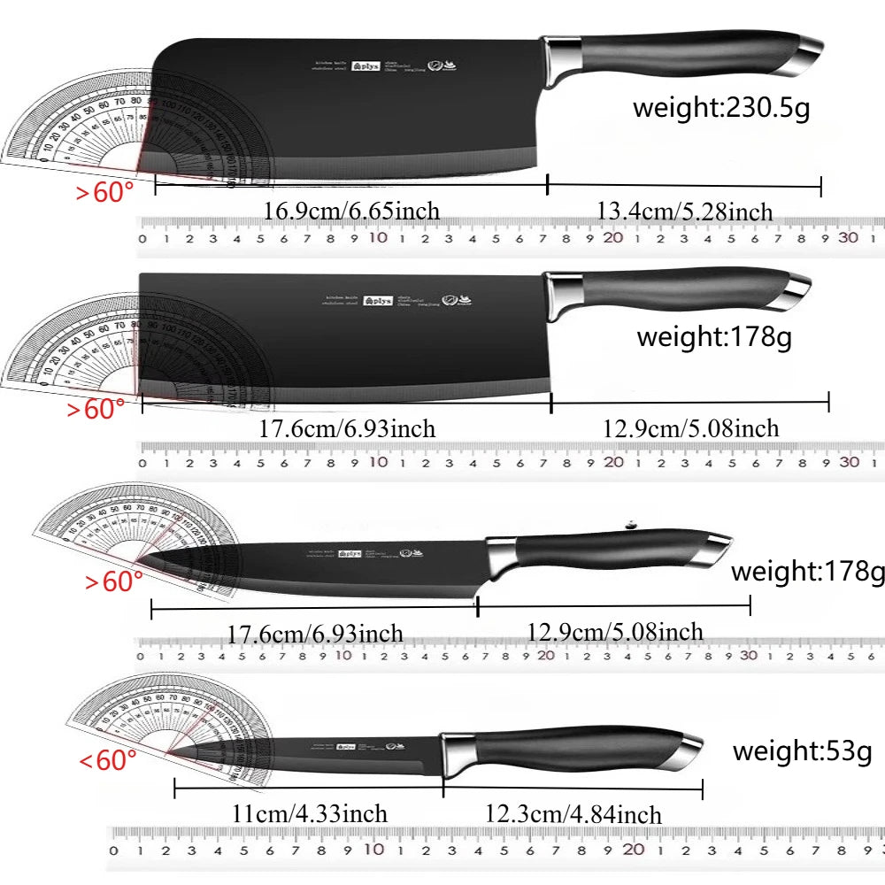 Juego de cuchillos de cocina con soporte para cuchillos, juego de cuchillos de acero negro de alta calidad, cuchillo de regalo, utensilios de cocina de acero inoxidable para el hogar, 6 uds.
