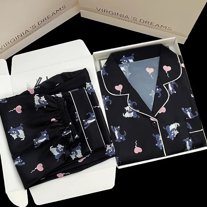 Ropa de dormir con estampado de estética para mujer, pijamas dulces Y2k, estilo europeo, elegante, con clase, a la moda, primavera y otoño