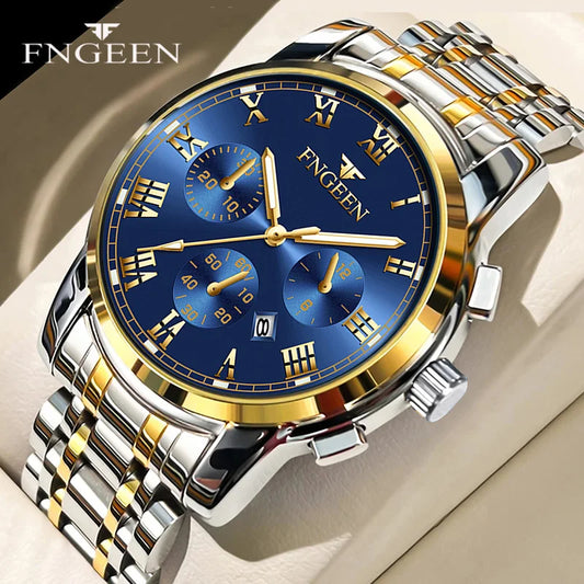 FNGEEN Herrenuhren Top-Marke Luxusuhr Wasserdichtes Datum Stahlarmband Herren Mode Quarz Armbanduhr Sport Herrenuhr 4006