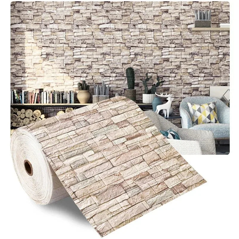 Papel tapiz autoadhesivo de 70cm x 10m, decoración de papel tapiz de ladrillo de espuma antigua, pegatina de pared 3D impermeable para sala de estar y dormitorio