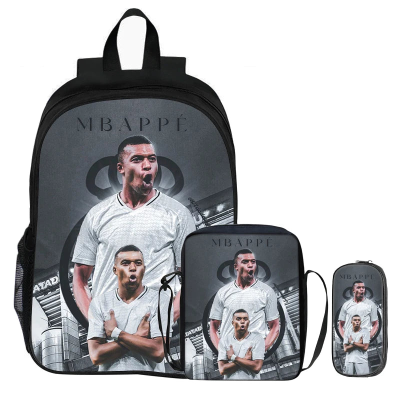M-Mbappe-Conjunto de 3 uds de mochilas para niños, bolso de hombro para estudiantes, bolsas para lápices, mochila de estrella del fútbol, el mejor regalo