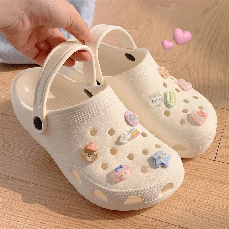 Lindos animales de dibujos animados agujero zapato encantos decoración zapato hebilla transparente Floral DIY zapatos accesorios de flores