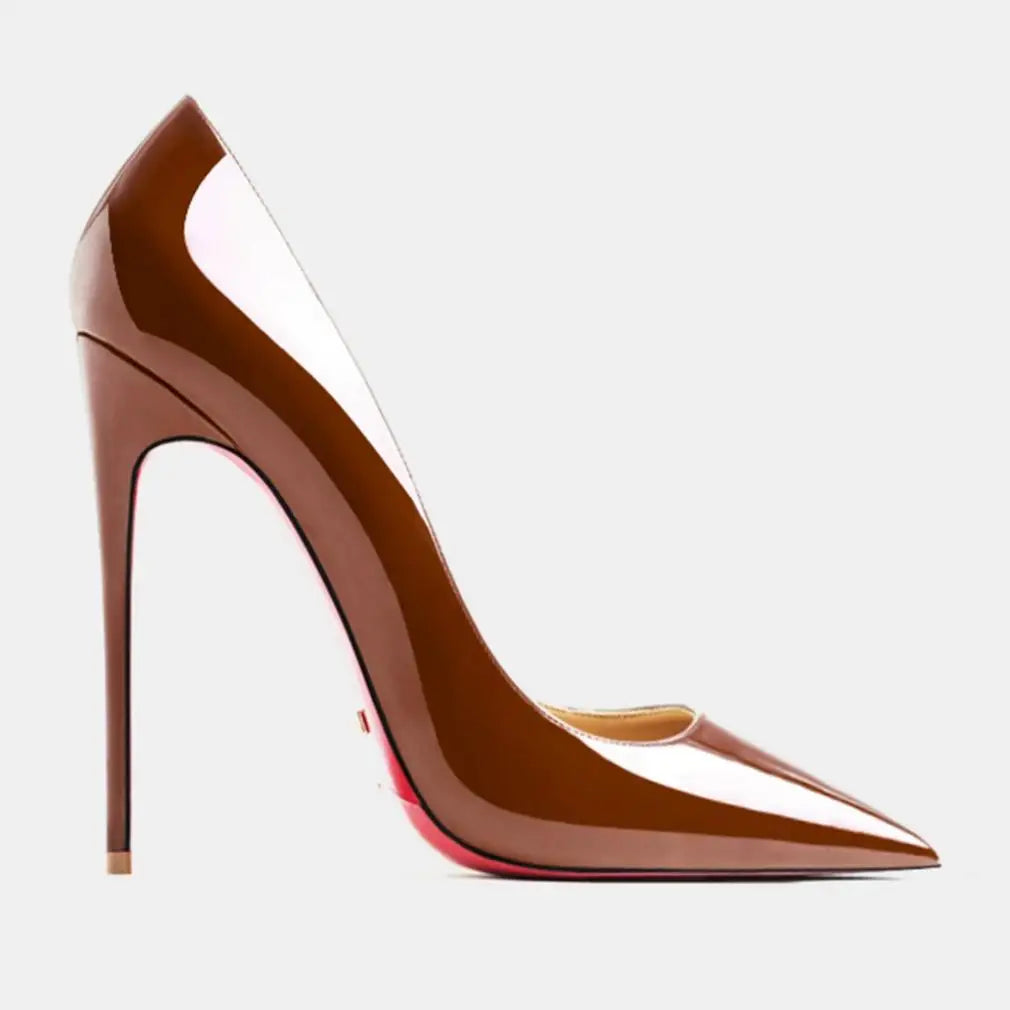 Sandalias de mujer 2026, nuevas, de tacón alto de 12 cm, estilo francés, puntiagudas, tacón delgado, sexys, negras, de boca poco profunda, zapatos individuales con suela roja para mujer.