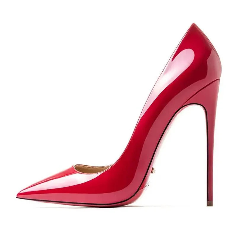Zapatos de Tacón Alto para Fiesta de Boda, Tallas Grandes 35-44, Zapatos Rojos Nude Sexys con Suela de Goma, Punta Puntiaguda, Zapatos de Tacón Bajo para Mujer