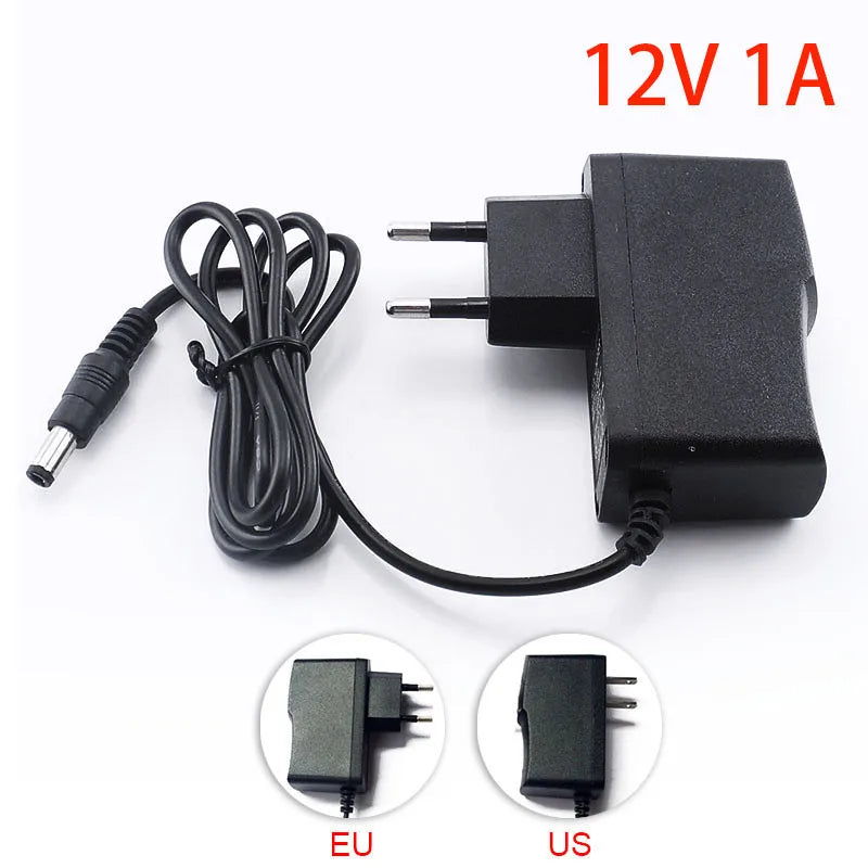 Adaptador de fuente de alimentación de 12V, 1A, 2A, 0.5A, CA, CC, enchufe de EE. UU. Y UE, CC, macho, hembra, 5,5x2,1mm, para tira de luces LED