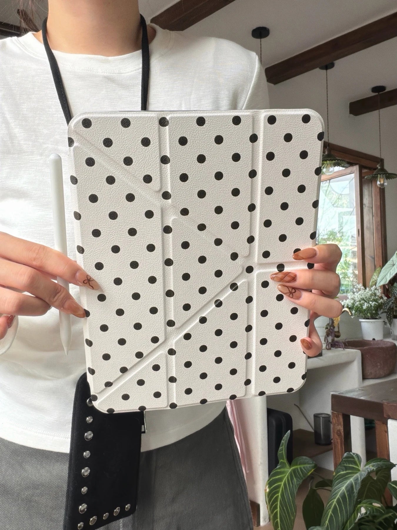 Funda para iPad plegable en Y con lunares y cierre a presión (6 colores) para iPad10/11th Air 11 4/5 10,9 Pro 11 12,9 iPad 10,2 7/8/9th Gen