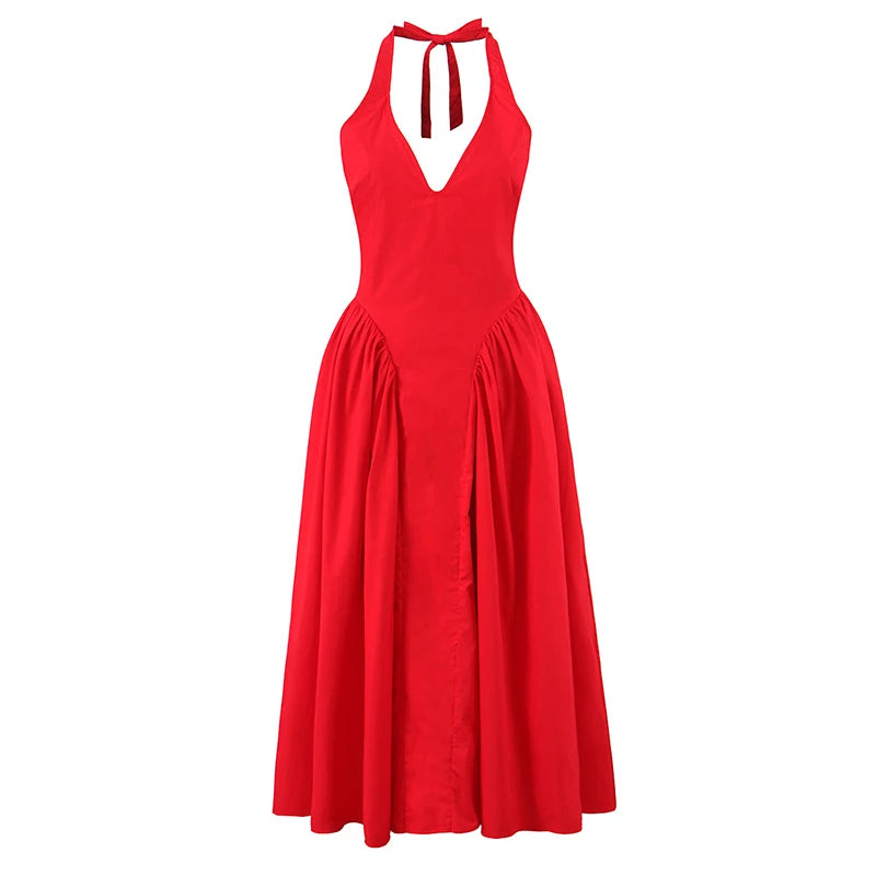 YENKYE-vestido Sexy con espalda descubierta para mujer, vestido verde elegante con cuello Halter, cintura baja, corte en A, Midi, vestidos de fiesta de noche de verano, bata de algodón
