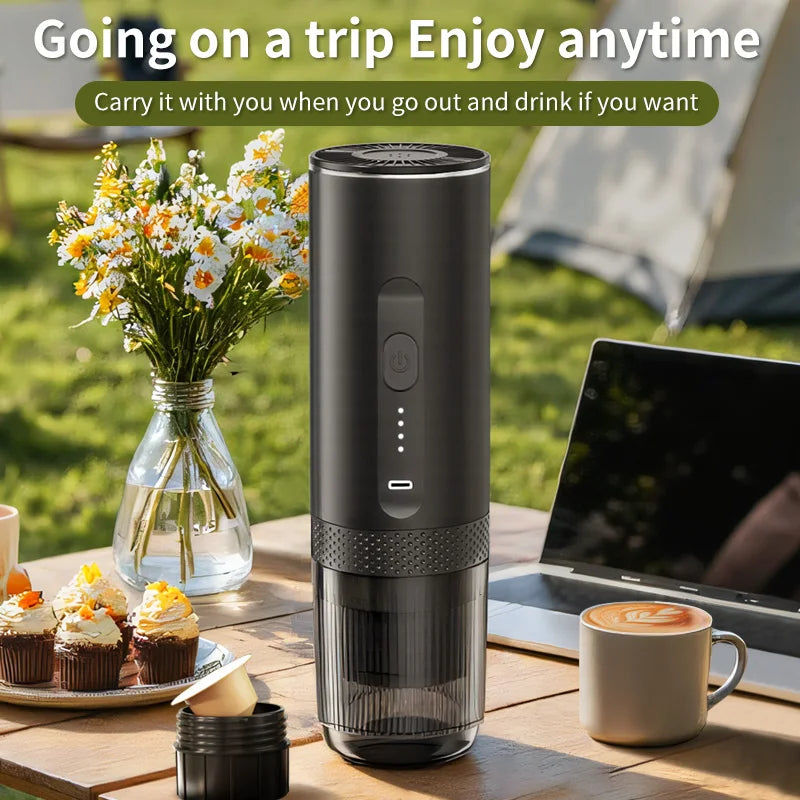 Cafetera Espresso eléctrica inalámbrica 2 en 1 para coche y hogar, cafetera portátil para acampar, cafetera de viaje en polvo cápsula