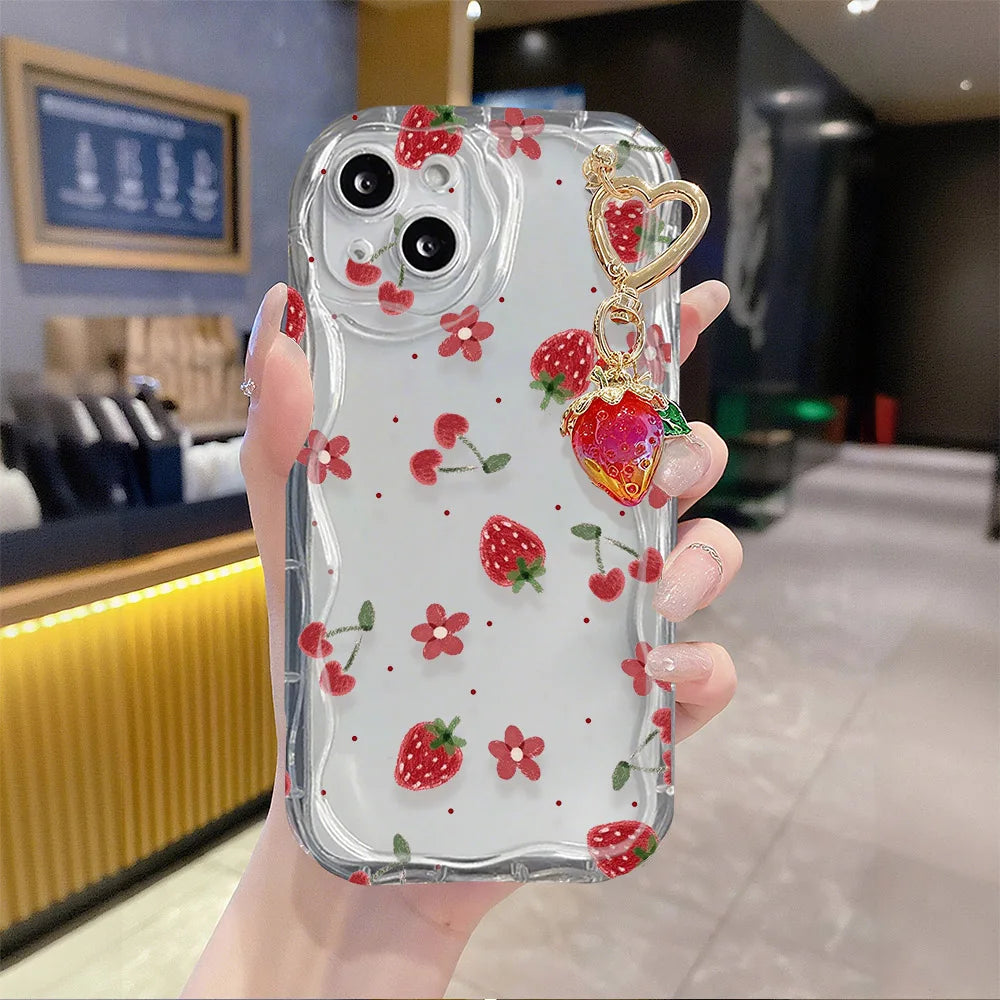 Funda con colgante de flor de fresa para Realme 15 13 14 Pro Plus 12 12X C71 C67 8i 8 C15 C12 C25 C25S C11 11 5G 7 6 5 Pro