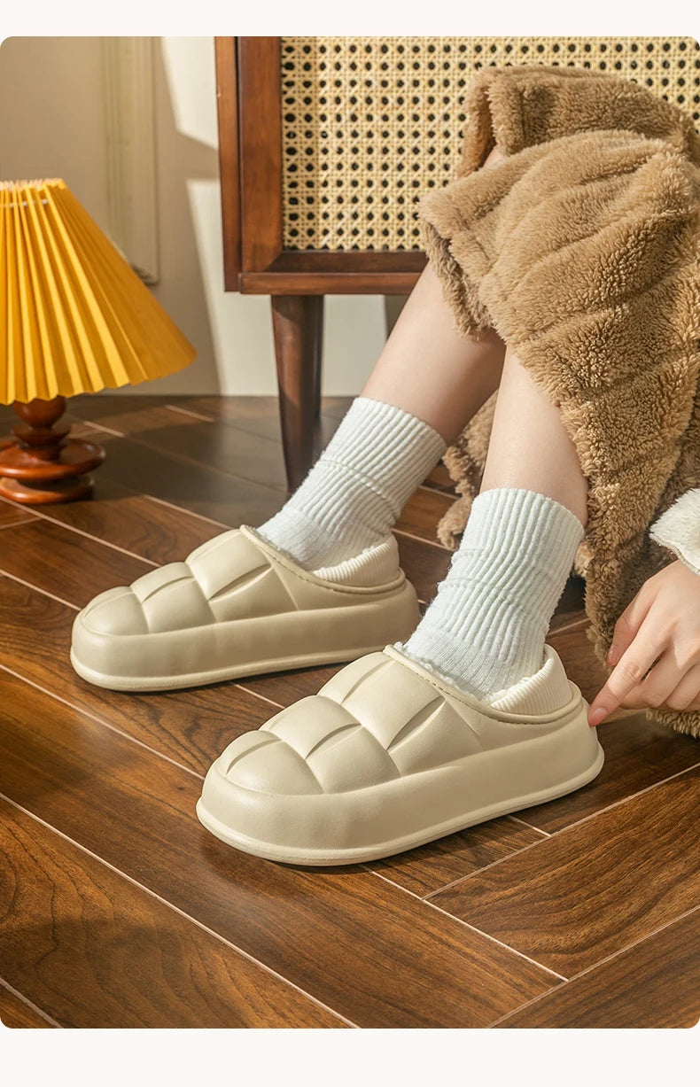 Pantuflas Impermeables de Invierno para Mujer y Hombre, Suela Gruesa de 4 cm, Cálidas y Afelpadas, Zapatos de Interior Antideslizantes, Forradas de Piel, Zuecos Suaves y Acolchados