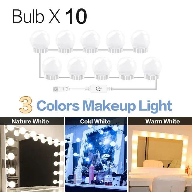 10 bombillas LED desmontables, lámpara para espejo de maquillaje profesional, alimentación USB, luz para espejo cosmético, tocador de Hollywood, luces de tocador